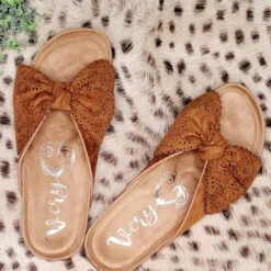 Very G women Marilyn Slide On Bow Sandals in Brown
