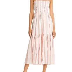 Joie Womens Smocked Striped Midi Dress