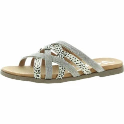 Very G Giselle Womens Faux Leather Animal Print Flat Sandals