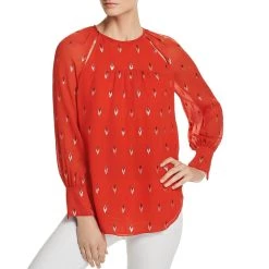 Joie Mosi Womens Silk Metallic Print Blouse