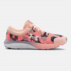 Under Armour kids Kid'S Gs Charged Bandit 5 Camo Sneaker in Peach Frost-Purple Dusk