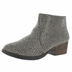 Very G Blinged Womens Studded Stacked Heel Booties