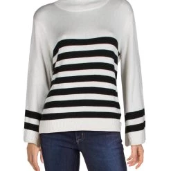 Joie Lantz Womens Striped Boxy Mock Turtleneck Sweater