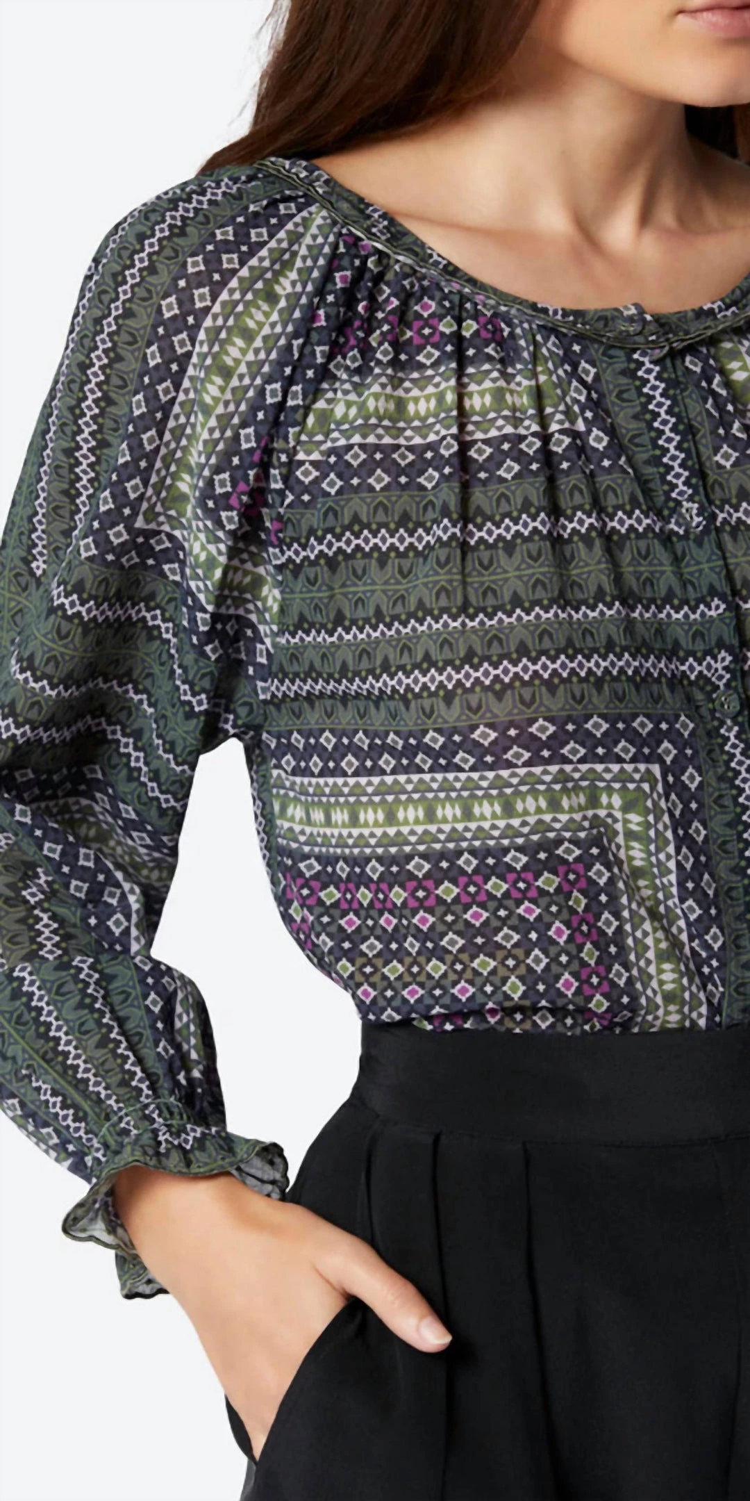 Joie women Moneta Long Sleeve Cotton Top in Duffel Bag Multi Black 2 Joie women Moneta Long Sleeve Cotton Top in Duffel Bag Multi Black - Image 2