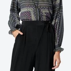 Joie women Moneta Long Sleeve Cotton Top in Duffel Bag Multi Black