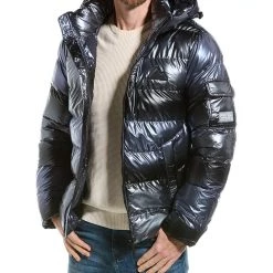 men Point Zero Coated Tie-Dye Effect Puffer Jacket