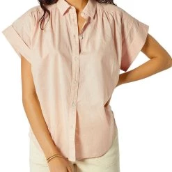Joie Naro Womens Cuffed Short Sleeve Button-Down Top