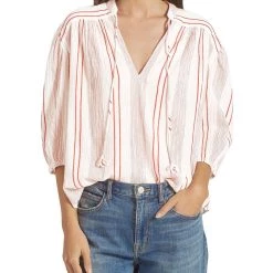 Joie Rowyn Womens Boho Striped Peasant Top