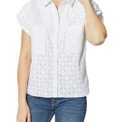 Joie Camille Womens Collared Cutout Button-Down Top